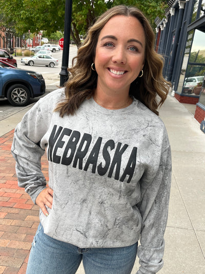 Puff Print Nebraska Marbled Crewneck