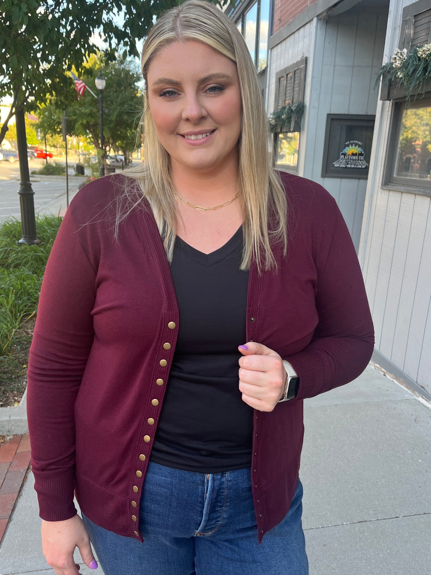 Burgundy Snapped Cardigan