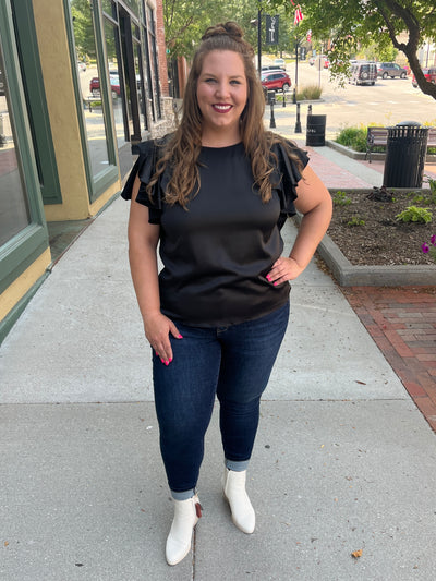 Satin Flutter Sleeve Blouse