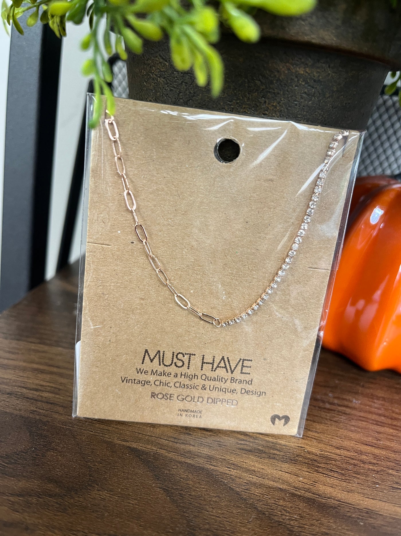 Half Chain Half Rhinestone Necklace