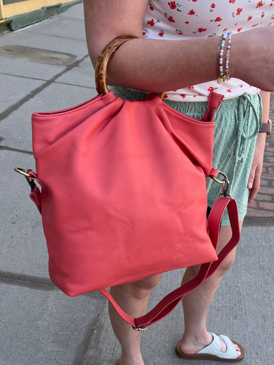 Foldover Bamboo Handle Handbag