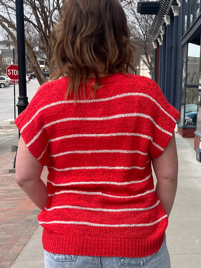 Red Stripe Short Sleeve Sweater