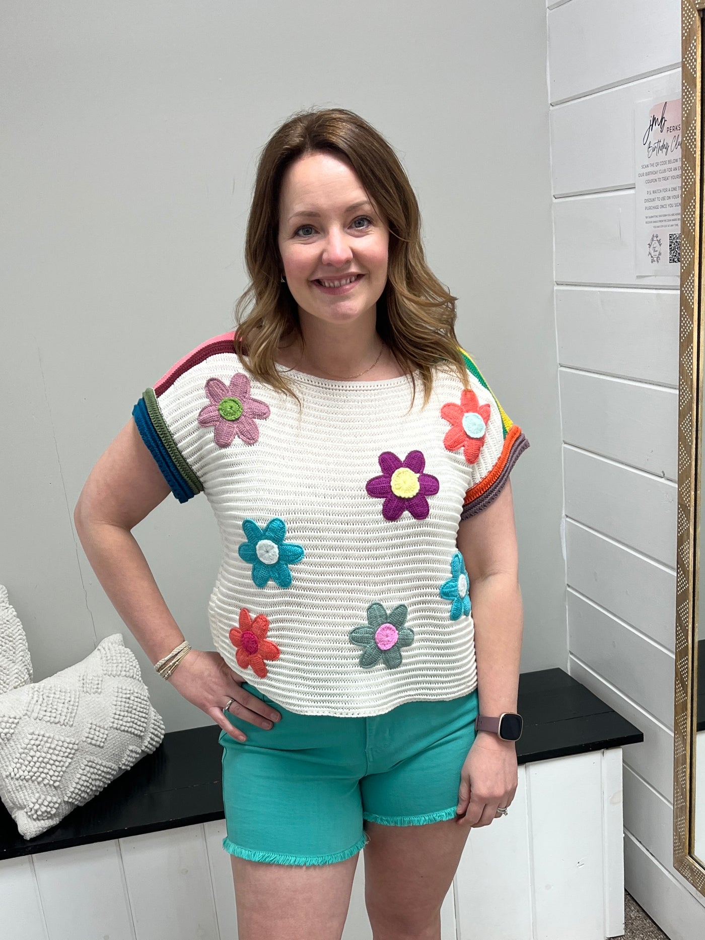 Flower Crochet Short Sleeve Sweater