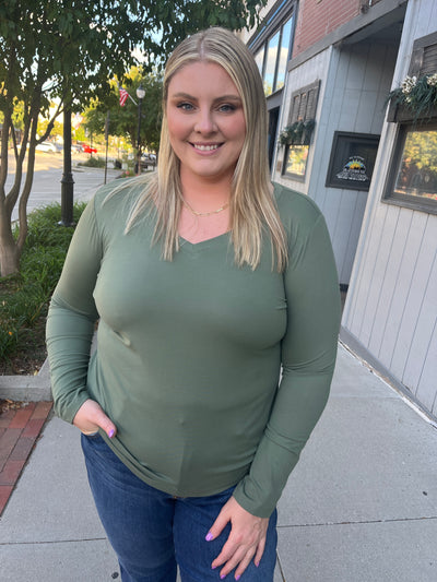 Olive V-Neck Long Sleeve
