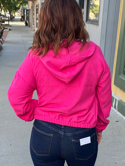 Fuchsia Corduroy Hooded Jacket