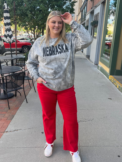 Puff Print Nebraska Marbled Crewneck