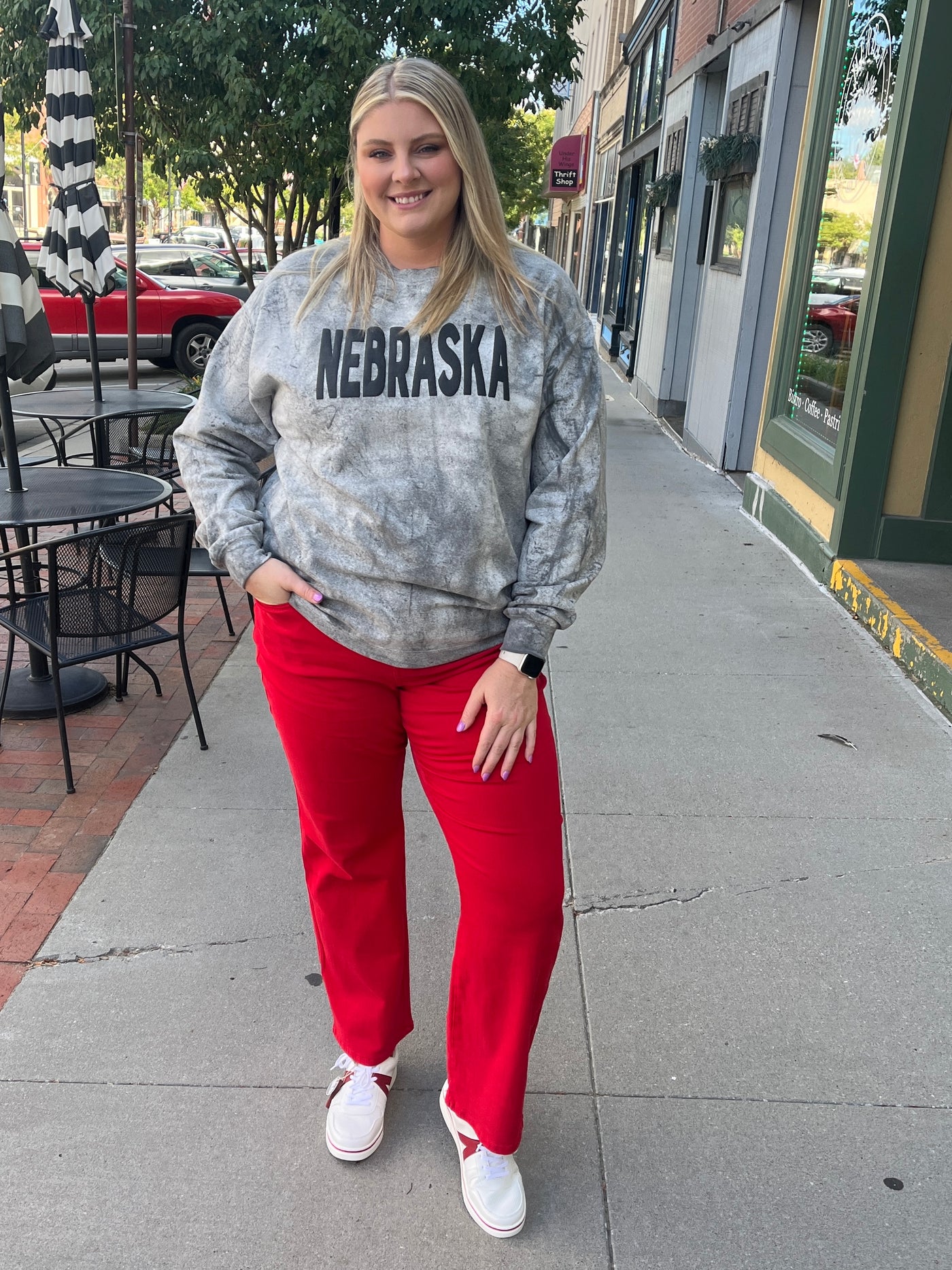 Puff Print Nebraska Marbled Crewneck