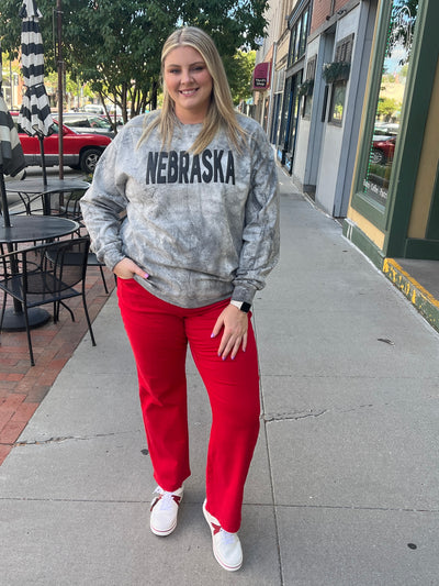 Puff Print Nebraska Marbled Crewneck