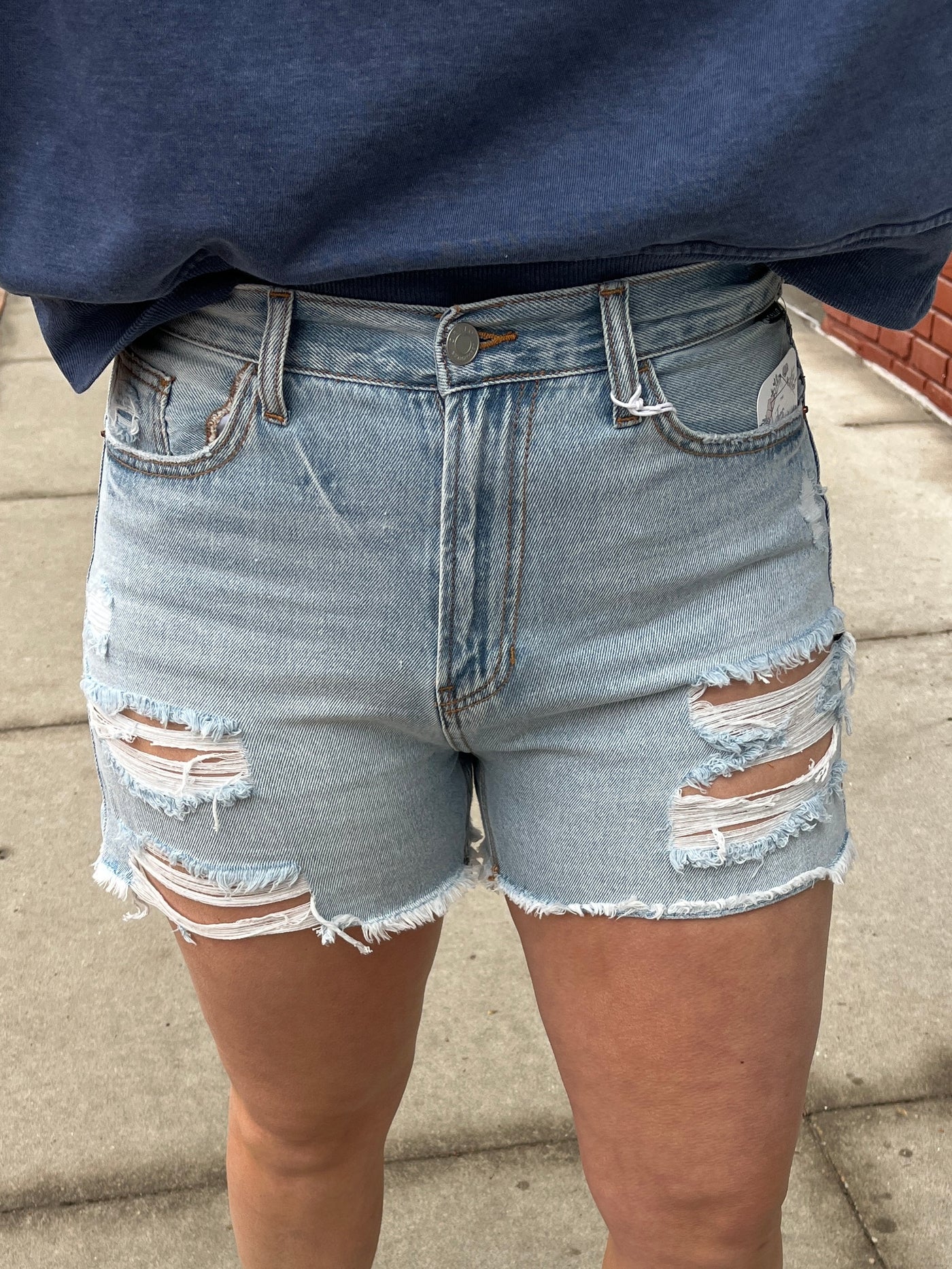 Cello Light Denim Mom Shorts