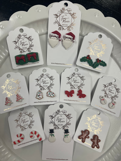 Handmade Clay Stud Holiday Earrings