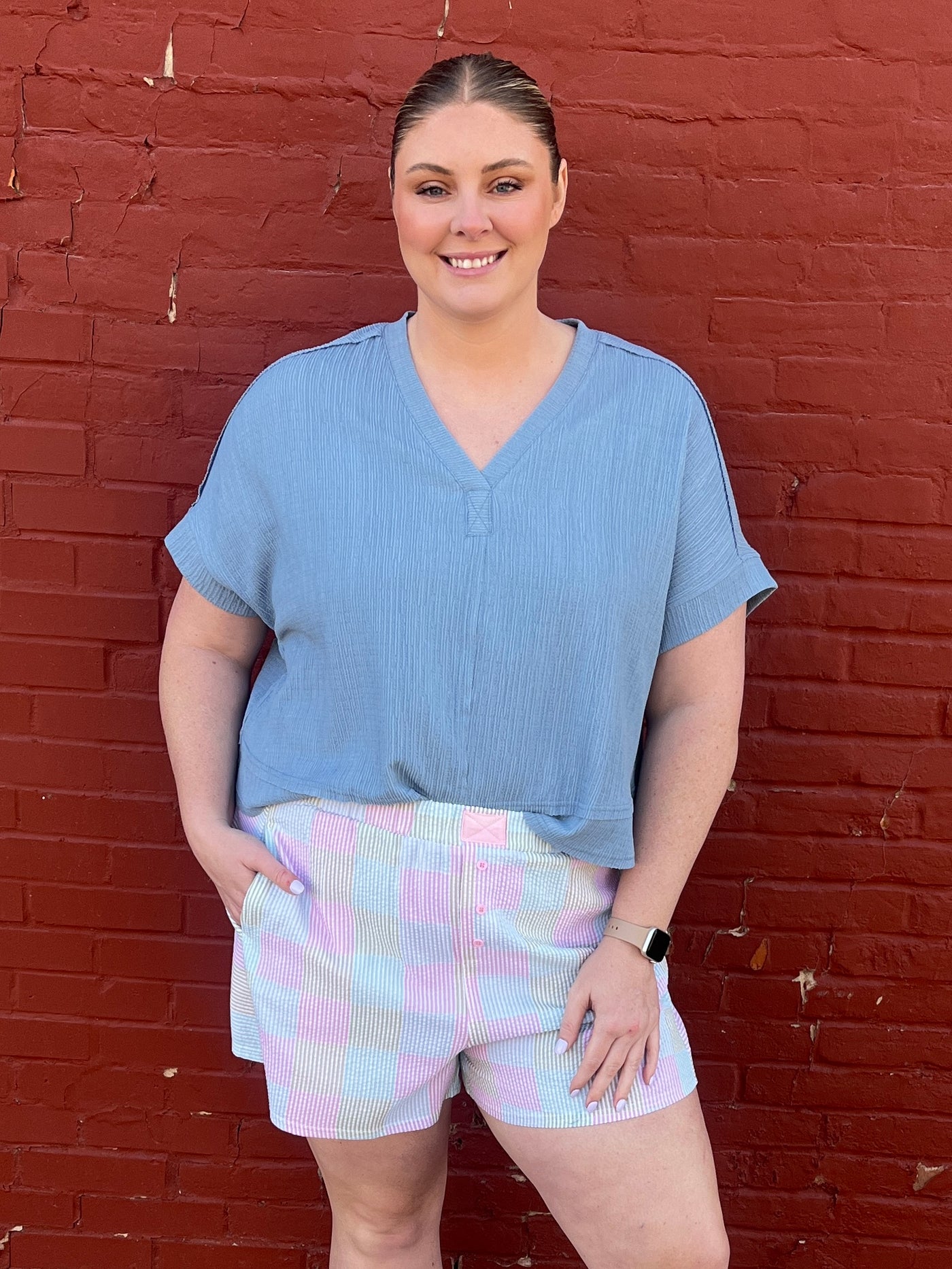 Pink Plaid Boxer Style Shorts