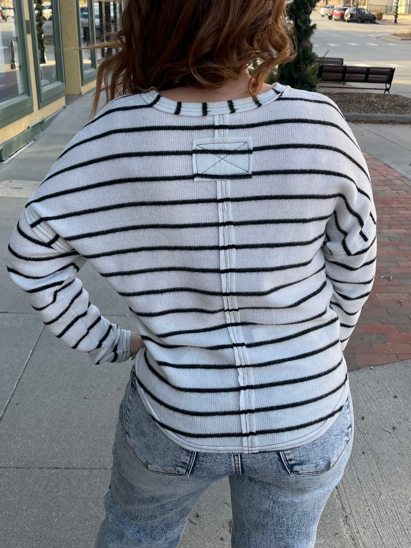 Stripe V-Neck Long Sleeve