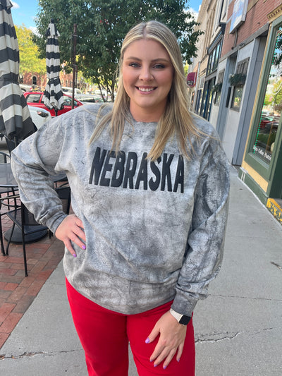 Puff Print Nebraska Marbled Crewneck
