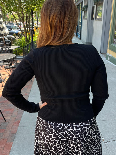 Black Ribbed Long Sleeve Top