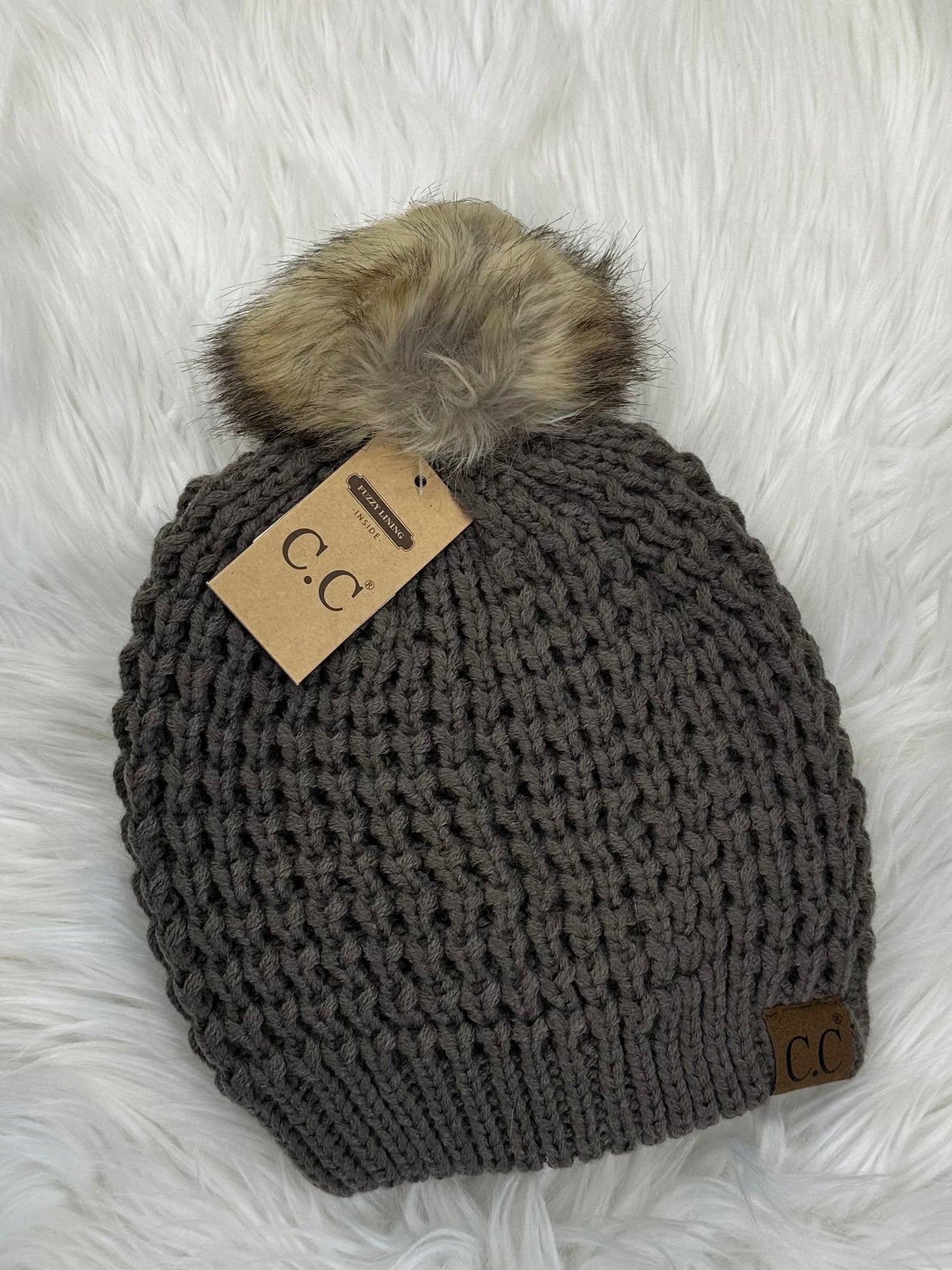 C.C Lined Pom Waffle Beanie