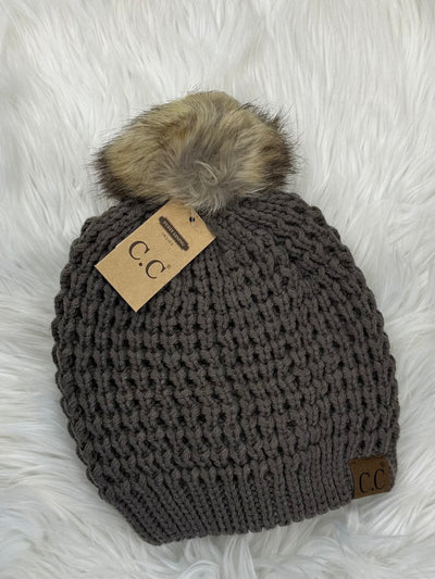 C.C Lined Pom Waffle Beanie