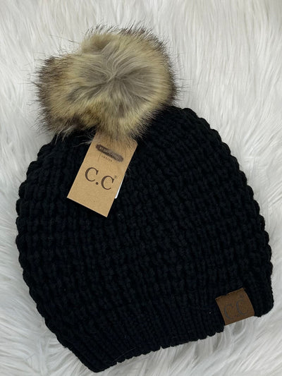 C.C Lined Pom Waffle Beanie