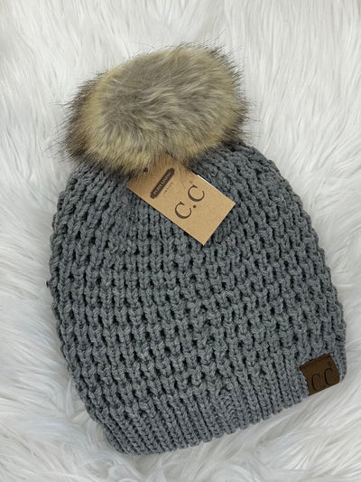 C.C Lined Pom Waffle Beanie