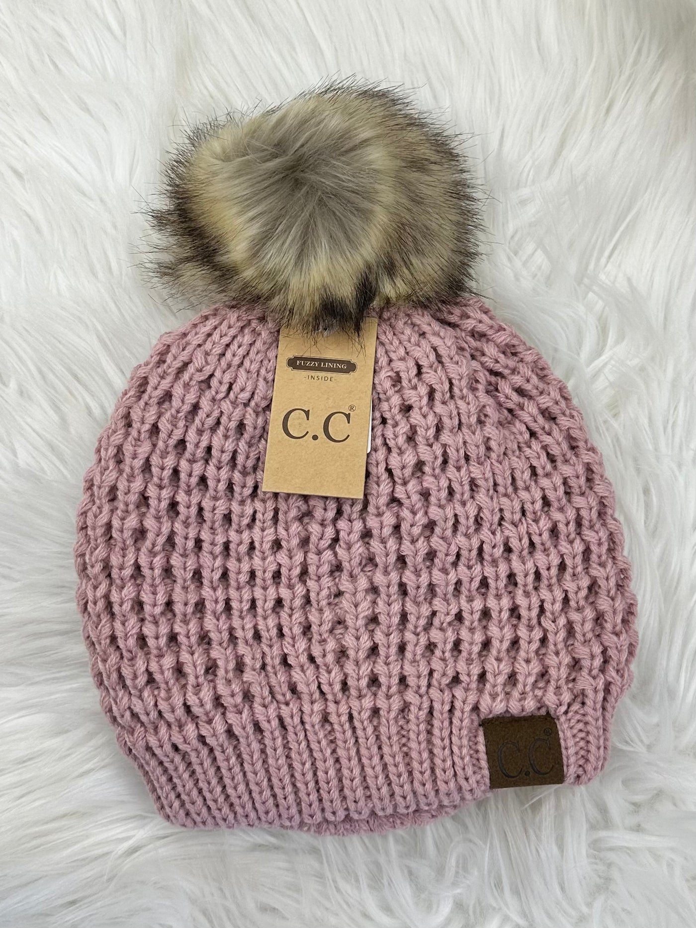 C.C Lined Pom Waffle Beanie