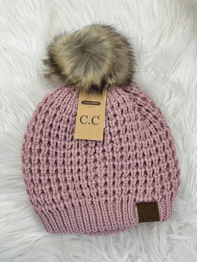 C.C Lined Pom Waffle Beanie