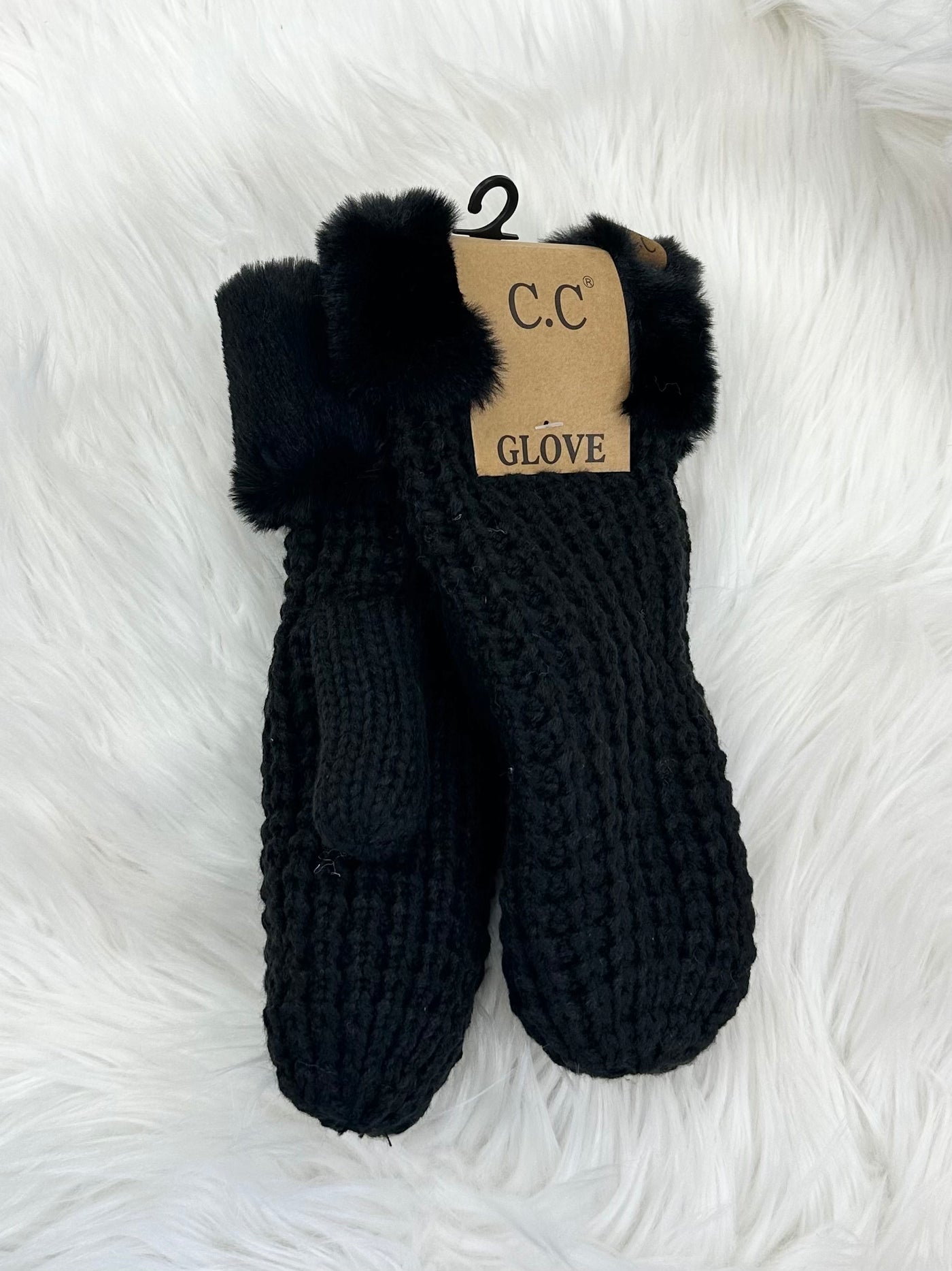 C.C Lined Pom Waffle Mittens
