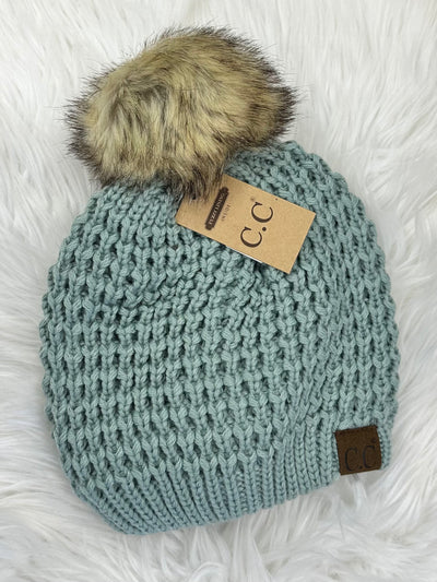 C.C Lined Pom Waffle Beanie