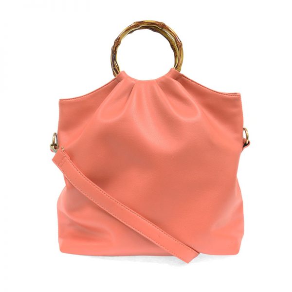 Foldover Bamboo Handle Handbag
