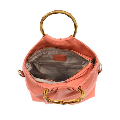 Foldover Bamboo Handle Handbag