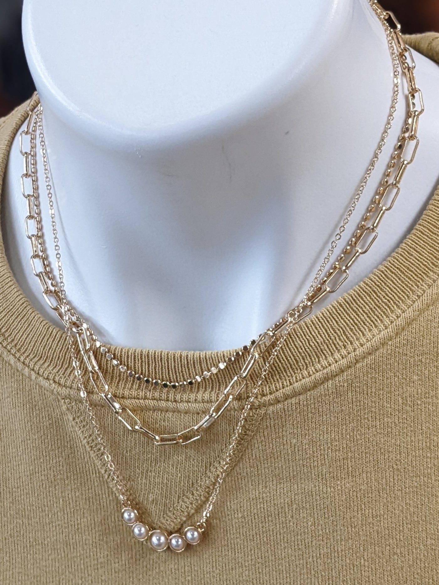 Layered Chain & Pearl Necklace