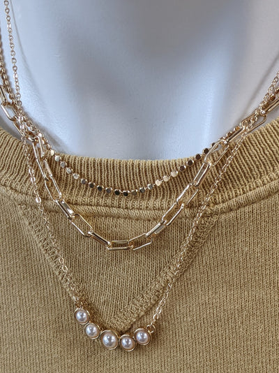 Layered Chain & Pearl Necklace