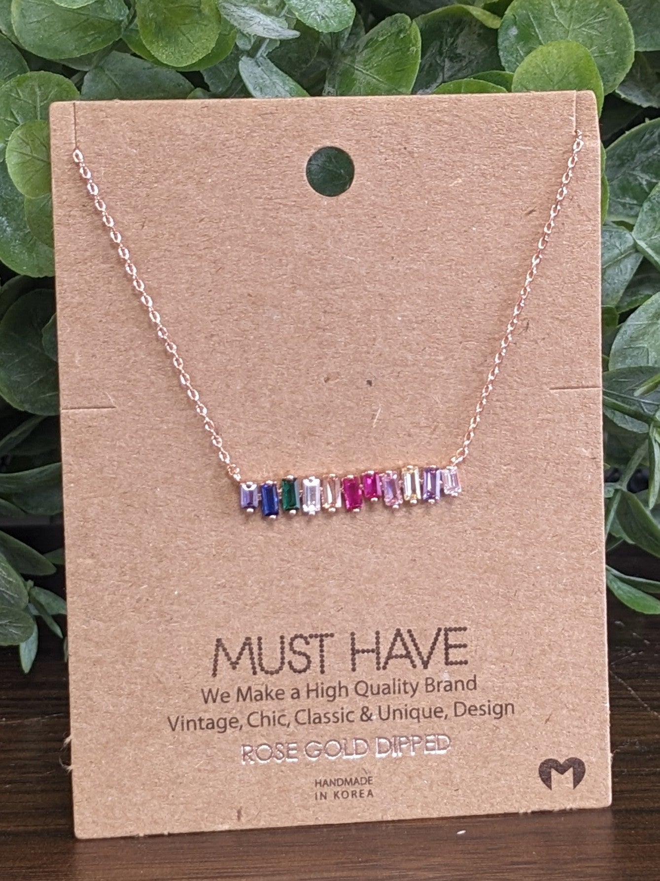 Rainbow Charm Bar Necklace