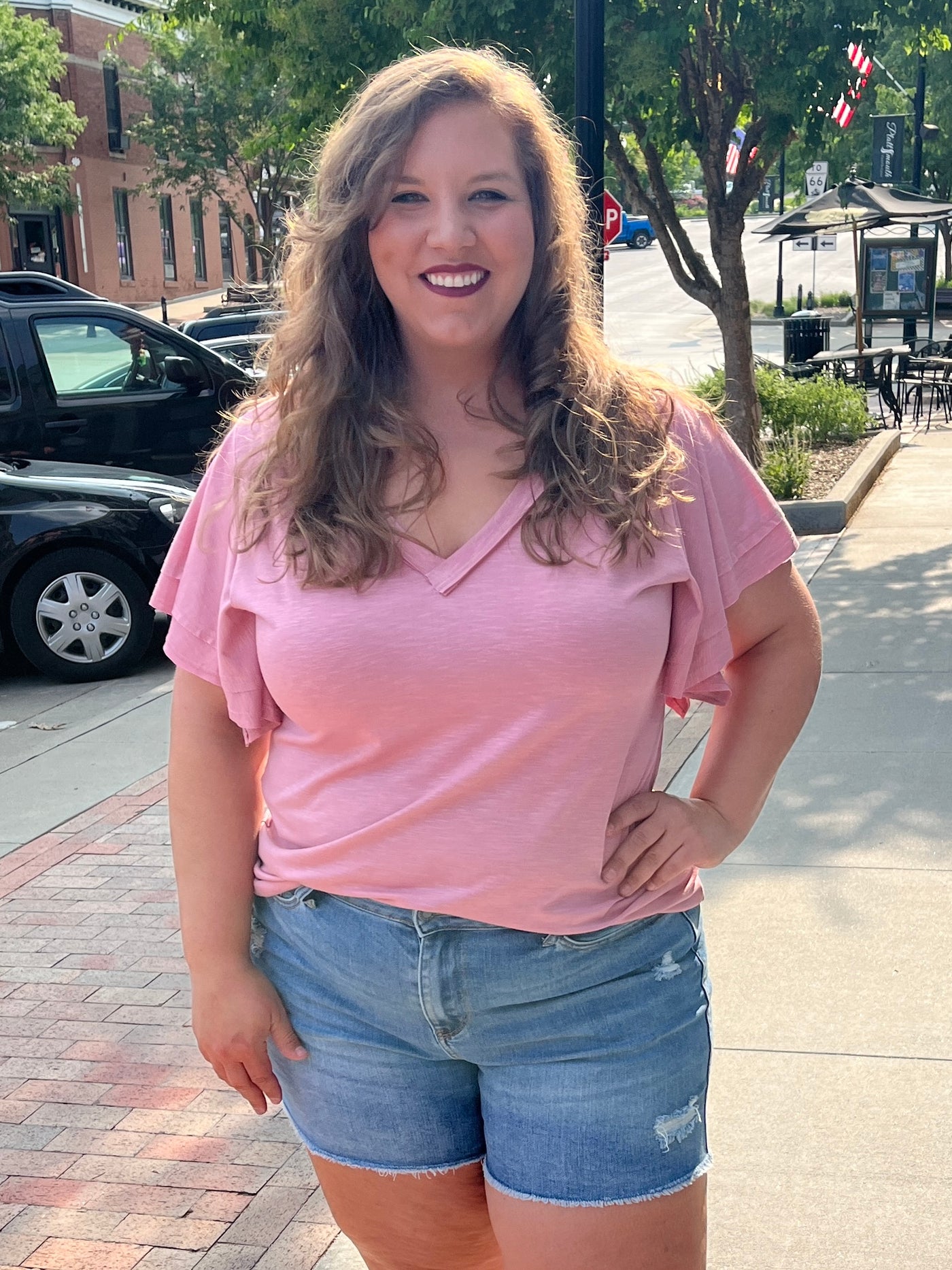 Rosé Flutter Sleeve Top