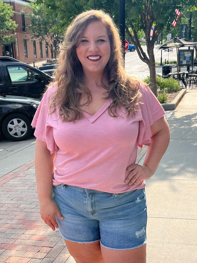 Rosé Flutter Sleeve Top