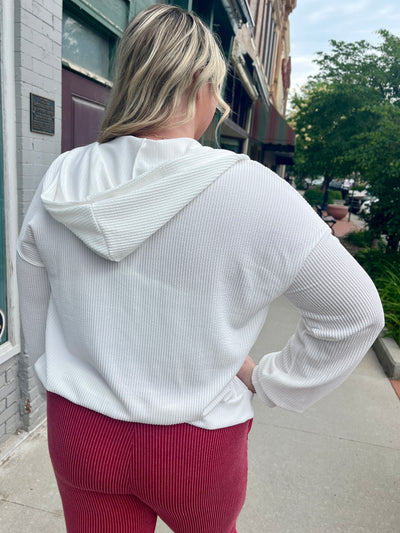 Ivory Ribbed Hooded Jacket
