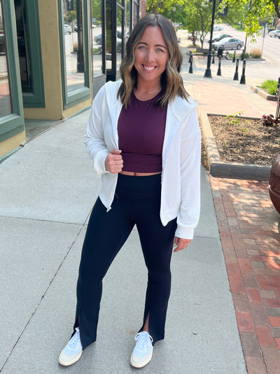 Ivory Ribbed Hooded Jacket