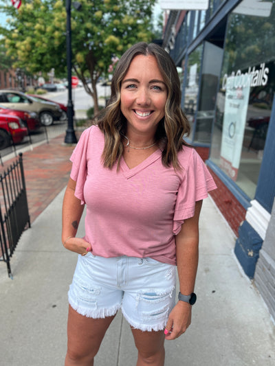 Rosé Flutter Sleeve Top