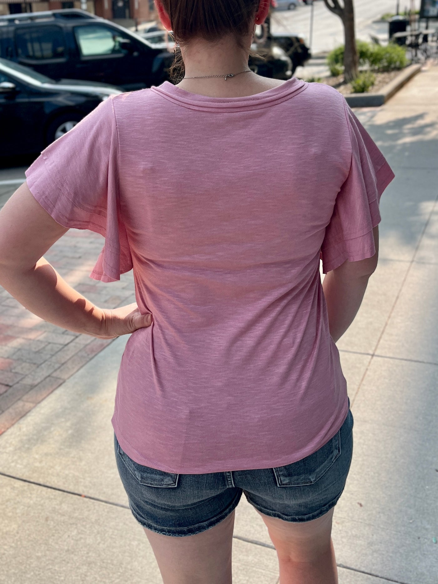 Rosé Flutter Sleeve Top