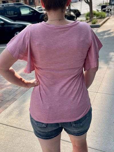 Rosé Flutter Sleeve Top