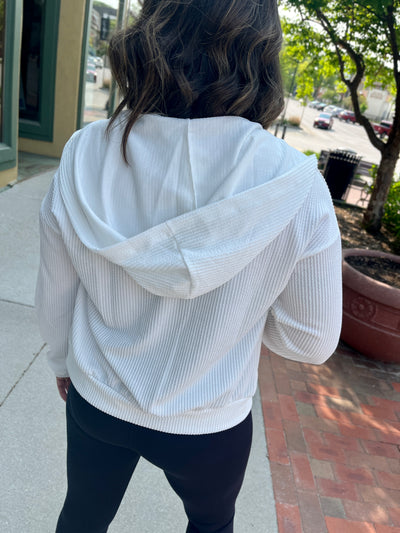 Ivory Ribbed Hooded Jacket