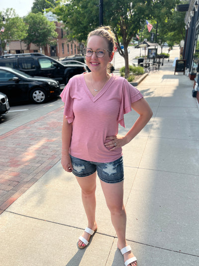Rosé Flutter Sleeve Top
