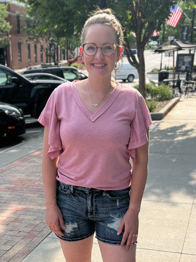 Rosé Flutter Sleeve Top