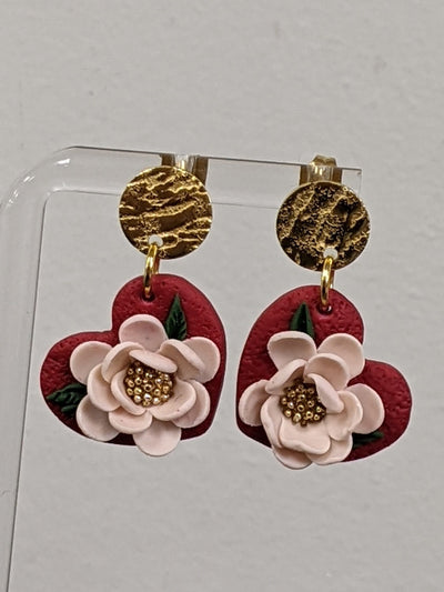Handmade Clay Earrings - Flower Detail