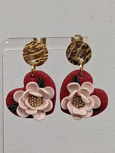 Handmade Clay Earrings - Flower Detail
