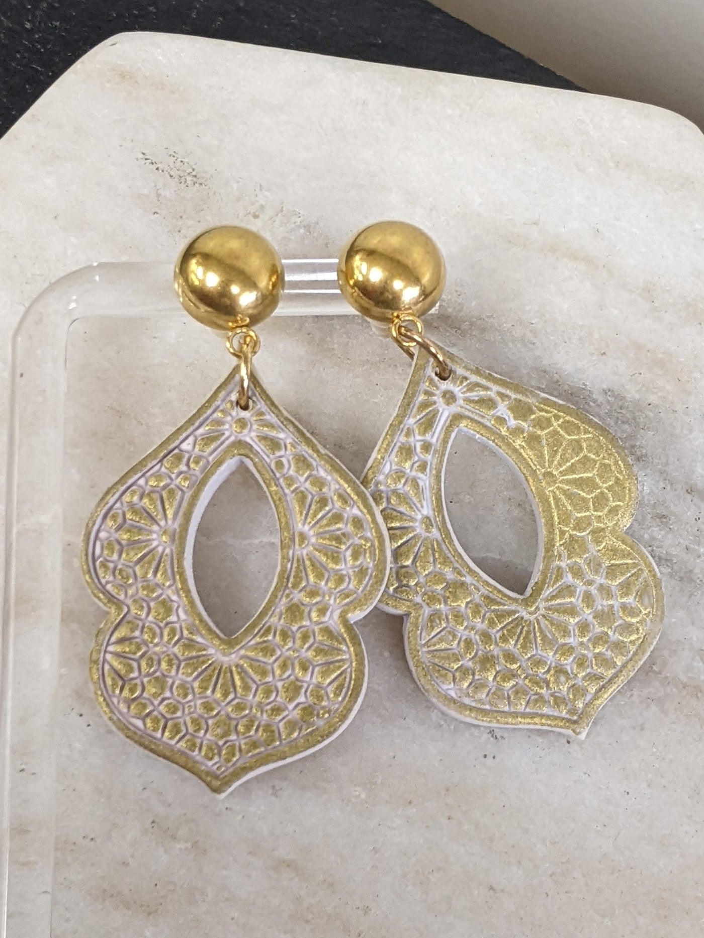 Handmade Clay Earrings - Gold Dangle