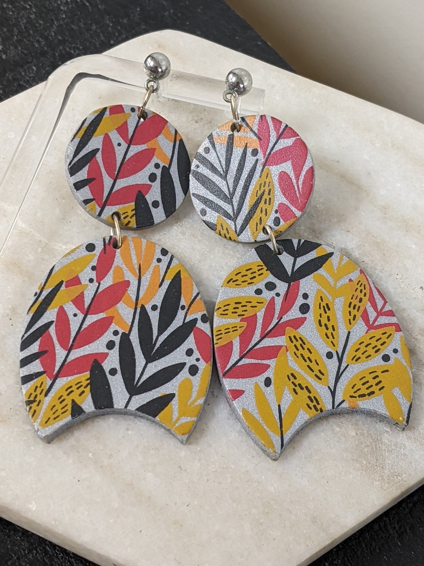 Handmade Clay Earrings - Bright Leaves