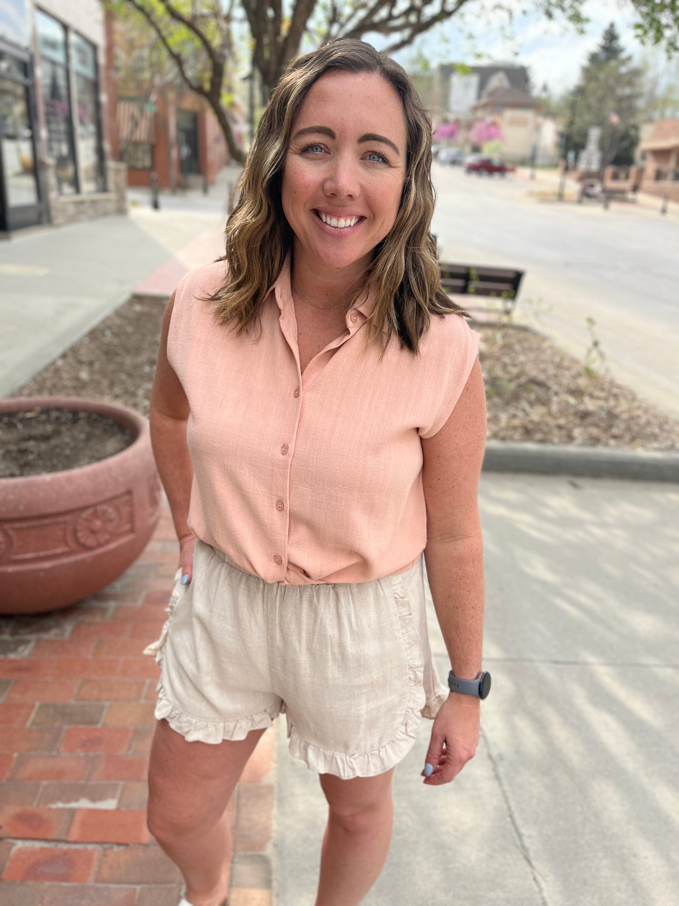 Tropical Peach Button Front Tank
