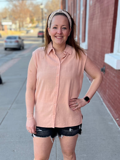 Tropical Peach Button Front Tank