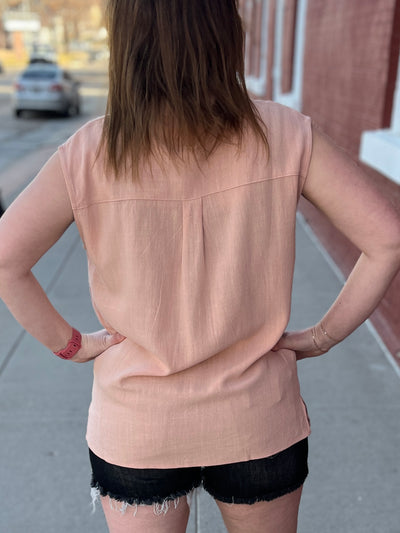 Tropical Peach Button Front Tank